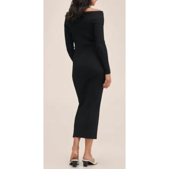 New MNG MANGO Black Off Shoulder Long Sleeve Ribbed Sweater Dress S - Picture 7 of 16